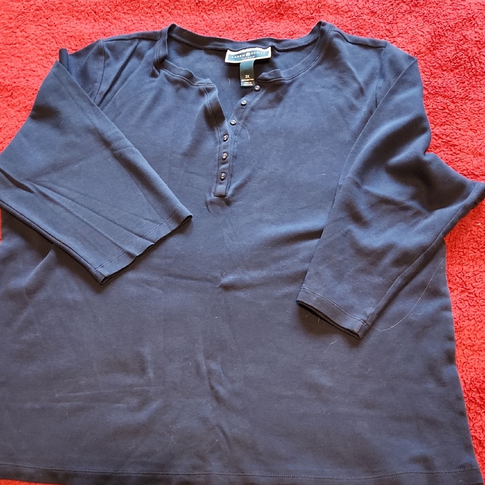 Karen Scott Blue Short Sleeve Tee Casual Knit